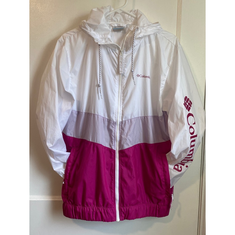Columbia Womens Flash Forward Windbreaker Jacket Colorblock White Pink XL2812 L